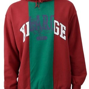 NWT XLARGE Patchwork Pullover Hoodie in Burgundy